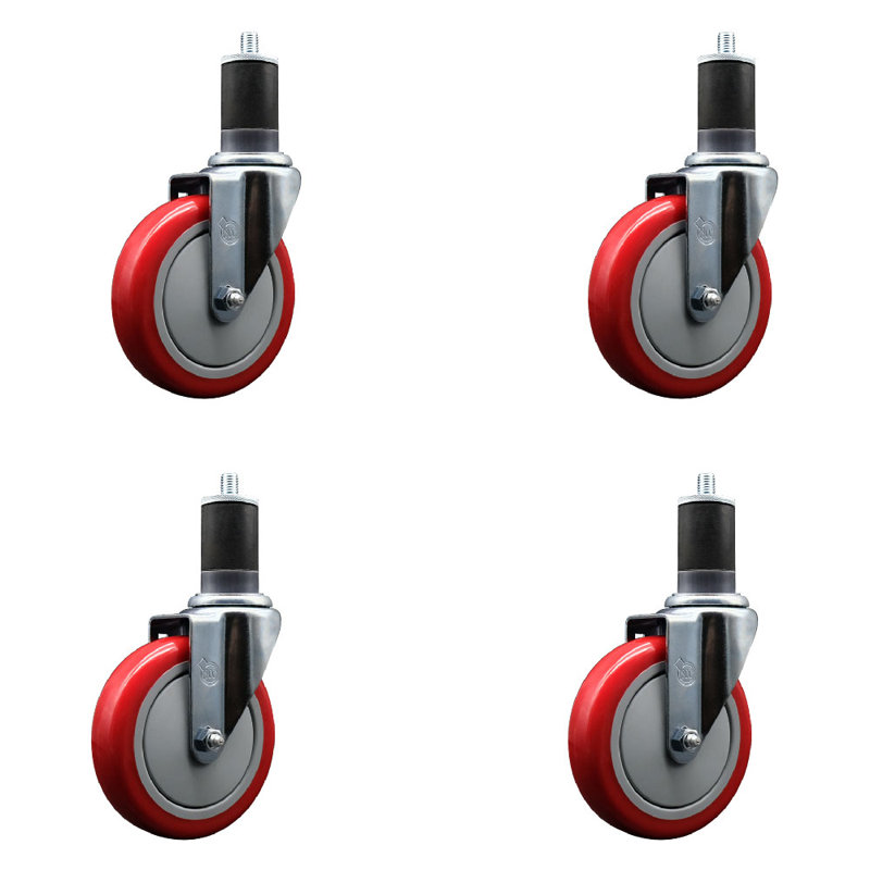 Ensemble de roulettes extensibles en poly pivot de 1-5 / 8 pouces SCC, Rouge