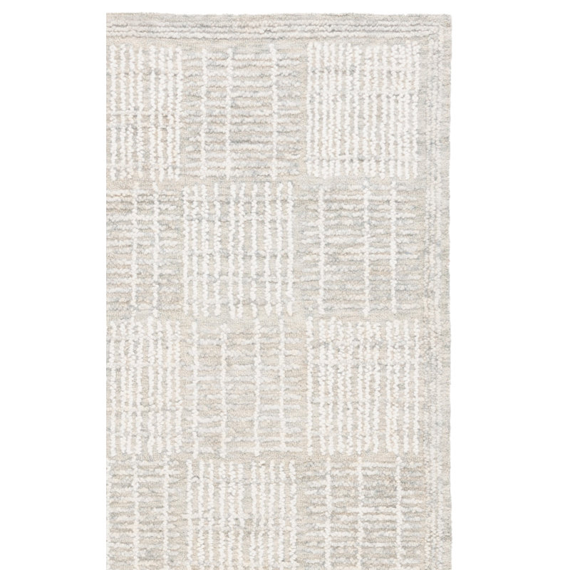 Tapis géométrique en coton touffeté à la main à motif abstrait ivoire / gris Wigbrecht, Rectangle 5 pi x 8 pi