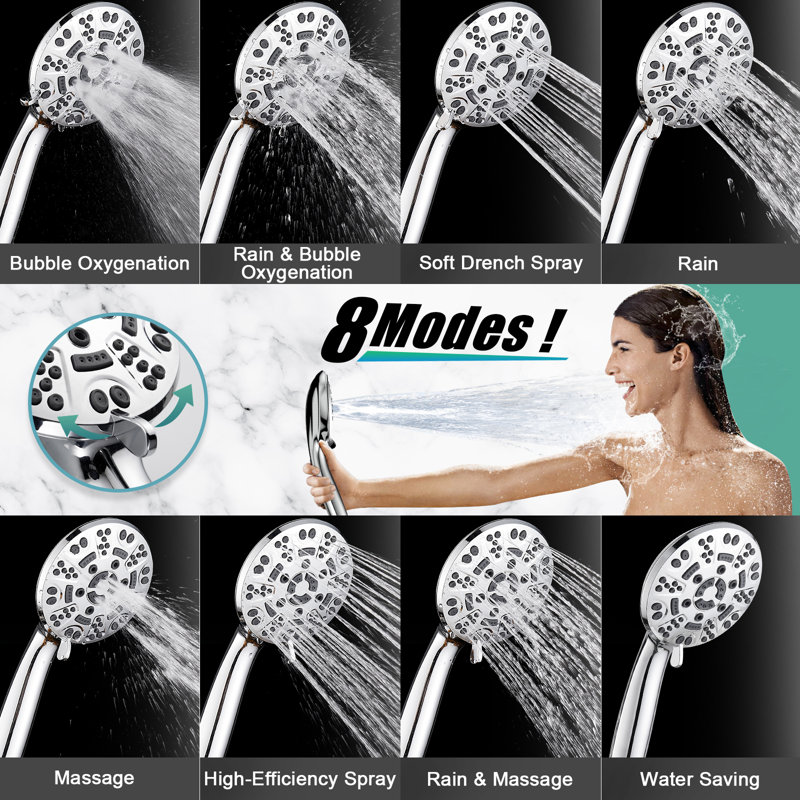 MultiFunctional 8-Spray Shower Head with Hose, Chrome