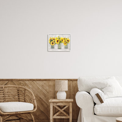" Three Sunflower Bouquets Country Planks Still Life " by Ziwei Li