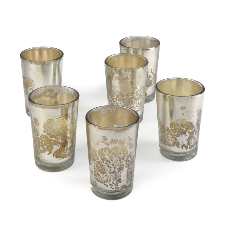 Ensemble de votives en verre 6 pièces préremplies, Argent