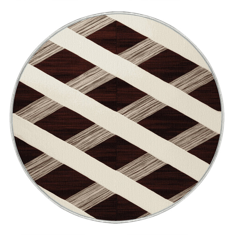 Machine Washable Checkered Beige Area Rug, Round 8'