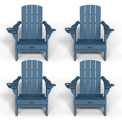Folding Adirondack Chairs Weather-Resistant HDPE Outdoor Firepit Chairs With Cup Holder by Rosecliff Heights