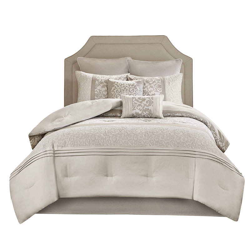 Édredon très grand brodé 8 pièces, Très grand édredon et 8 pièces supplémentaires, Beige