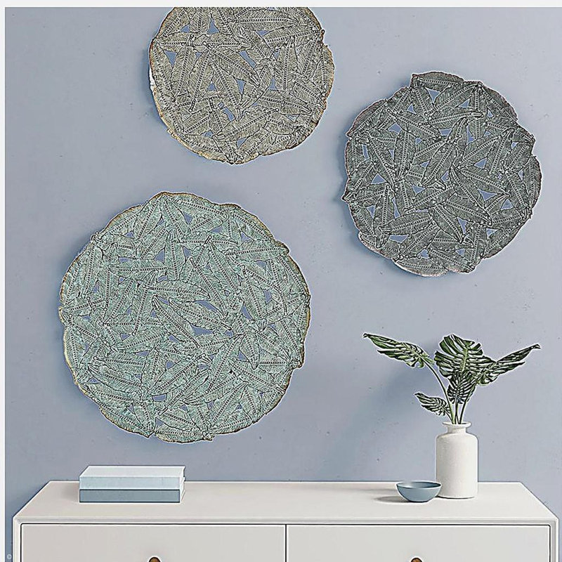 Textured Feather 3-piece Metal Disc Wall Decor Set