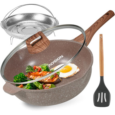 11 Inch Nonstick Deep Frying Pan Skille With Lid,5qt Sauté Pan For Cooking With Steam Rack,healthy Large Skillet,stay Cool Handle, Induction Compatibl