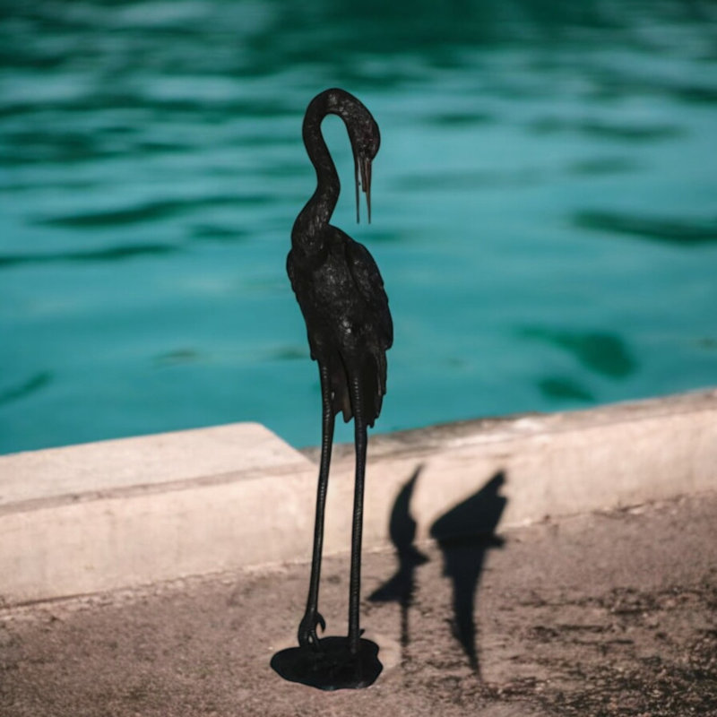 Bronze Crane Head Down Fountain Statue for Garden Decor