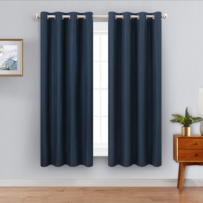 Nautica Synthetic Solid Color Blackout Thermal Rod Pocket Curtain Panels, 52" W x 63" L, Beige