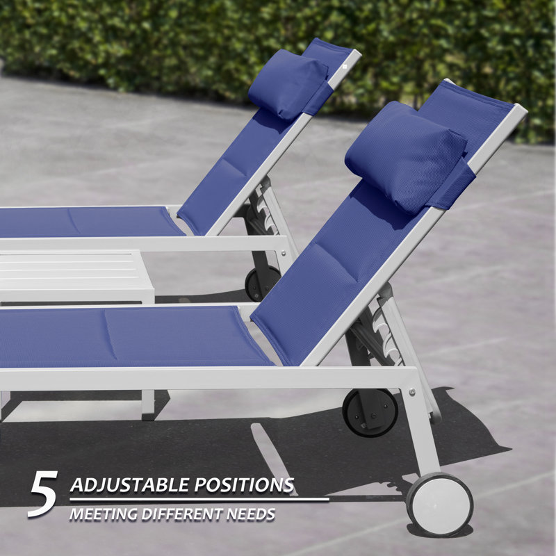 Silken Outdoor Metal Chaise Lounge with Table , Cushion Included, Navy Blue