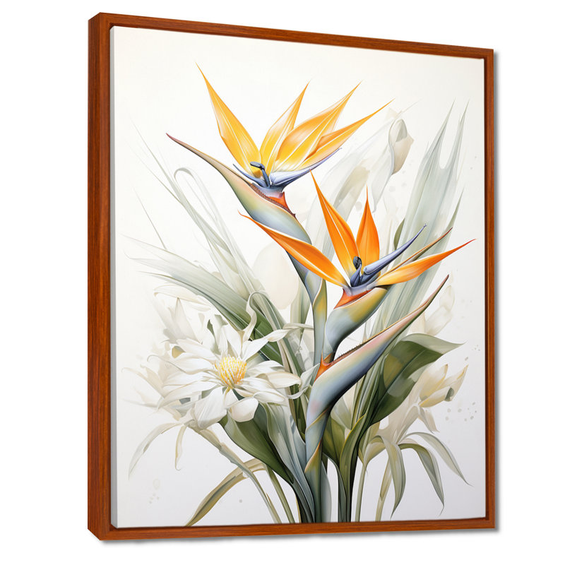 Oiseaux de paradis Paradise III - Art mural oiseaux de paradis, 44" H x 34" W, Cadre flottant brun