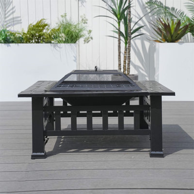  Steel Fire Pit Table – Portable Outdoor Bonfire & BBQ Set