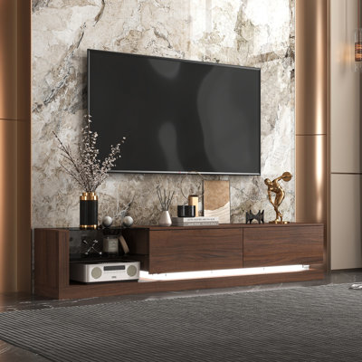 Culver 89'' W 2-Drawer Sleek TV Stand Media Console With Ambient Lighting And 2-Tier Tempered Glass
