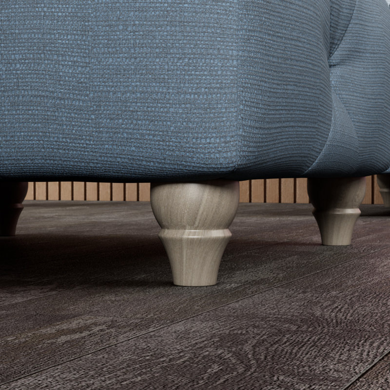 Ellrich 65cm Wide Tufted Rectangle No Pattern Footstool Ottoman, Deep Blue, Washed Oak