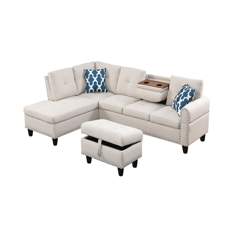 Canapé de rangement avec repose-pieds en forme de L beige