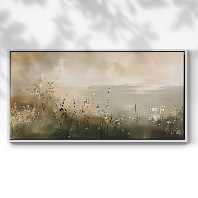 Série abstraite-Lxxv- Toile tendue avec châssis tendue - Prêt à accrocher, H 21 po x l 41 po, Blanc