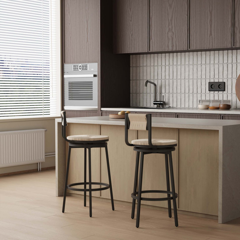 Ensemble de 2 tabourets de bar rotatifs tissés à la main avec corde