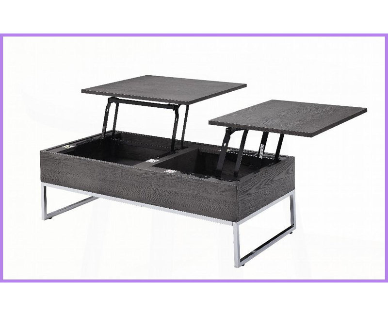 Chêne gris & amp; Table basse chromée à plateau relevable avec rangement caché, peu encombrante pour le salon