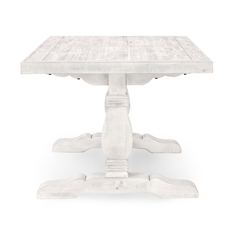 Distressed Ivory Pine Wood Trestle Dining Table for Six