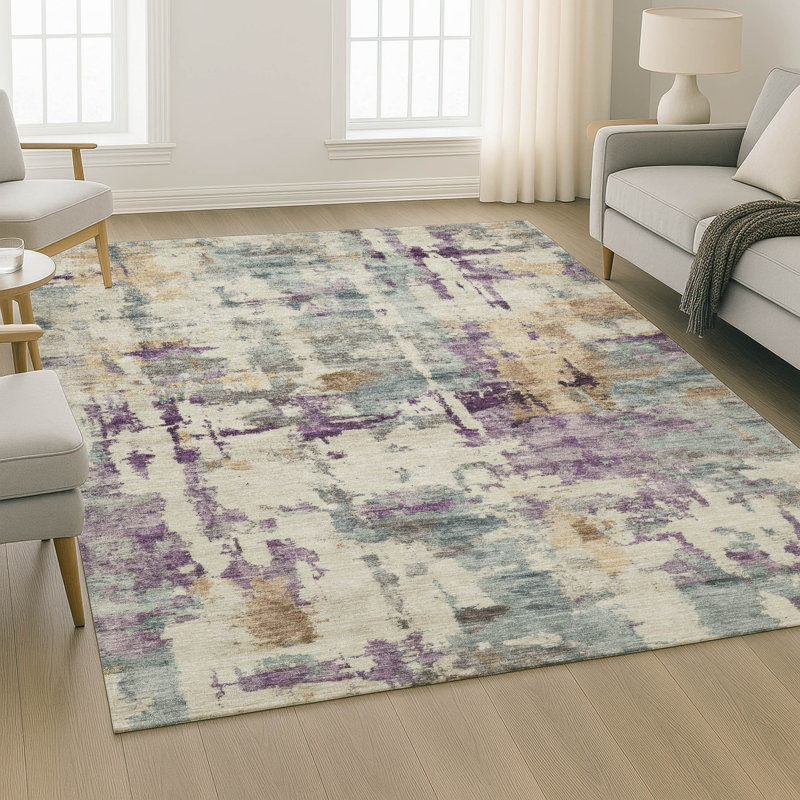 Tapis abstrait lavable à la machine de qualité supérieure Mayfield AMF2072, Lin lin, 5 pi x 7 pi 6 po