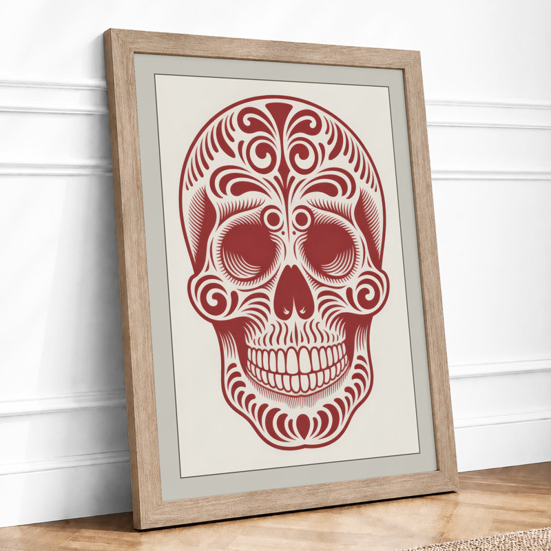 Ornamental Skull Art Deco - Framed Print, A2 - 59.4 x 42.0 cm, Oak