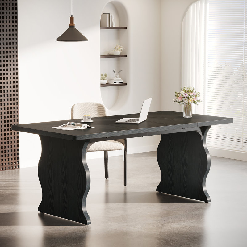 63" Large Desk, Executive Computer Desk, Double Gaming Writing Table Study Desk with Sturdy Legs, Black