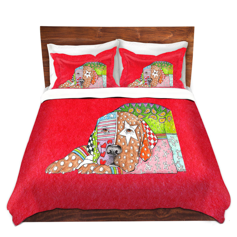  Ensemble de housse de couette Marley Ungaro Labrador Retriever, 1 housse simple + 1 taie standard, Orange / Rouge