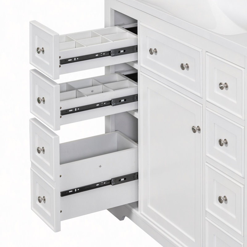 Ensemble de meuble-lavabo 36 po avec lavabo, une armoire et six tiroirs, bois massif et panneau de fibres à densité moyenne