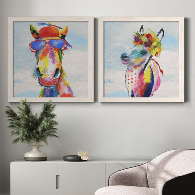 «Groovy Horse And Sky», ensemble de 2 peintures sur toile encadrées