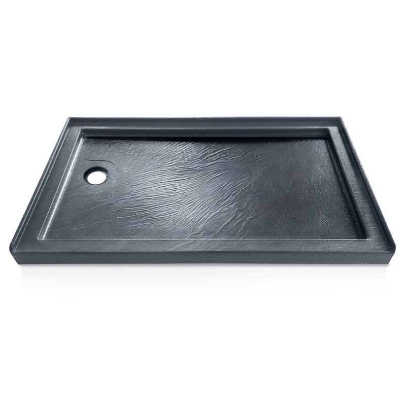 60" x 32" Single Threshold Alcove Shower Base with Left Drain, Integrated Flange and Low Profile Design, Gray, Left