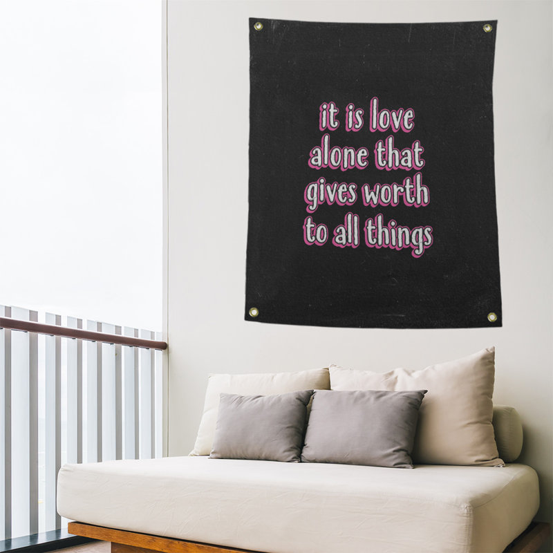Tapisserie tableau noir de polyester love quot, H 36 po x l 26 po, Rose