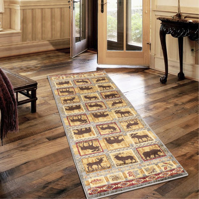 Tapis bleu en polypropylène Lodge, 2,58 pi X 7,25 pi, teinture, pour les maisons avec de doux animaux de compagnie