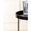 Table d'appoint 22,22 pouces, style Mid-Century, bord rabattu, 3 pieds cylindriques en métal cuivré, panneau de rangement de 22,22 po de hauteur, pieds en acrylique