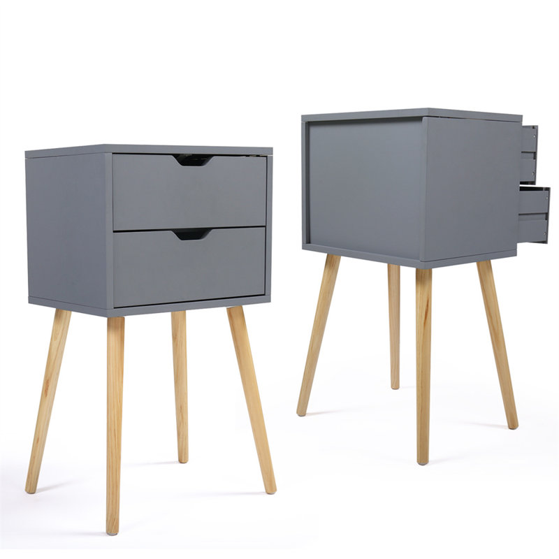 Coldiron Drawer Mid-Century Nightstand, Gray