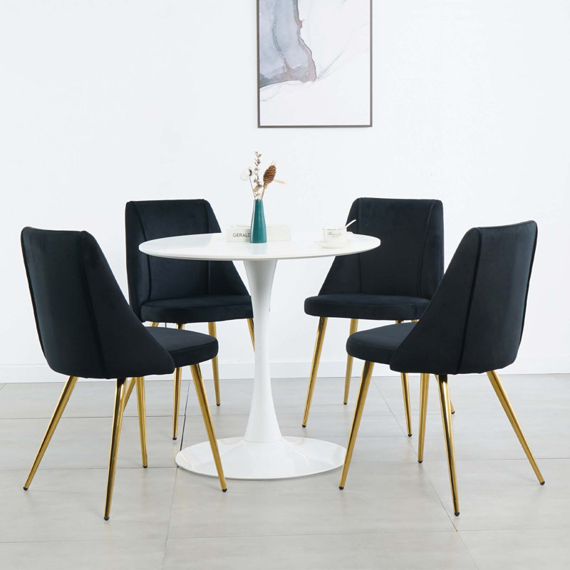 Velvet Dining Chairs(Set Of 4), Gold, Black