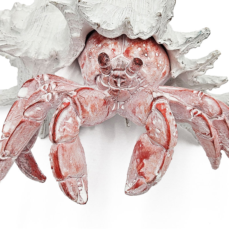 Figurine réaliste de crabe ermite avec coquille blanche, Blanc/rouge, H 7 po x l 9,3 po x P 9,3 po