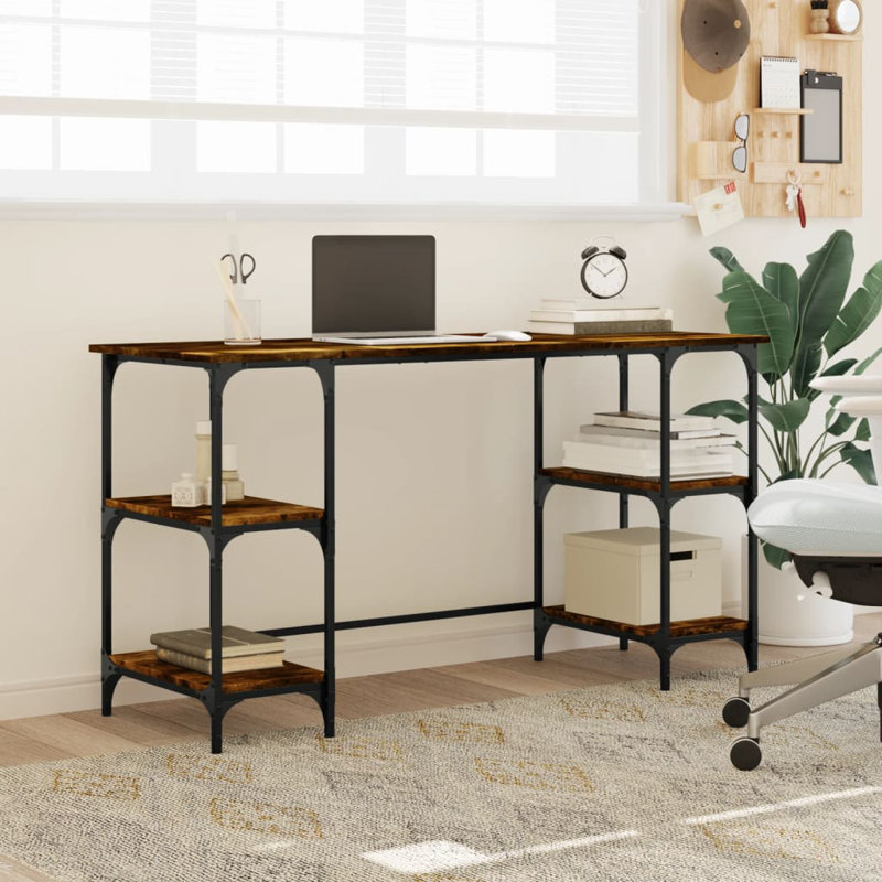 Cascadera Metal Base Writing Desk, 75cm H x 140cm W x 50cm D, Smoked Oak