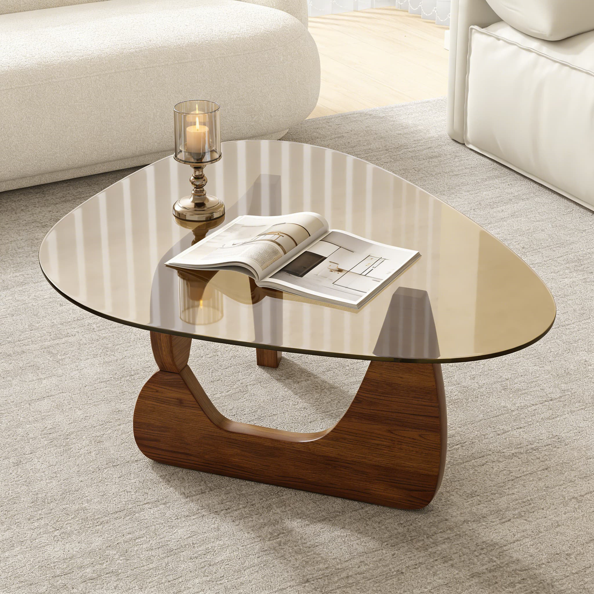 17 Stories Mid Century Modern Glass Coffee Table With Tempered Glass ...
