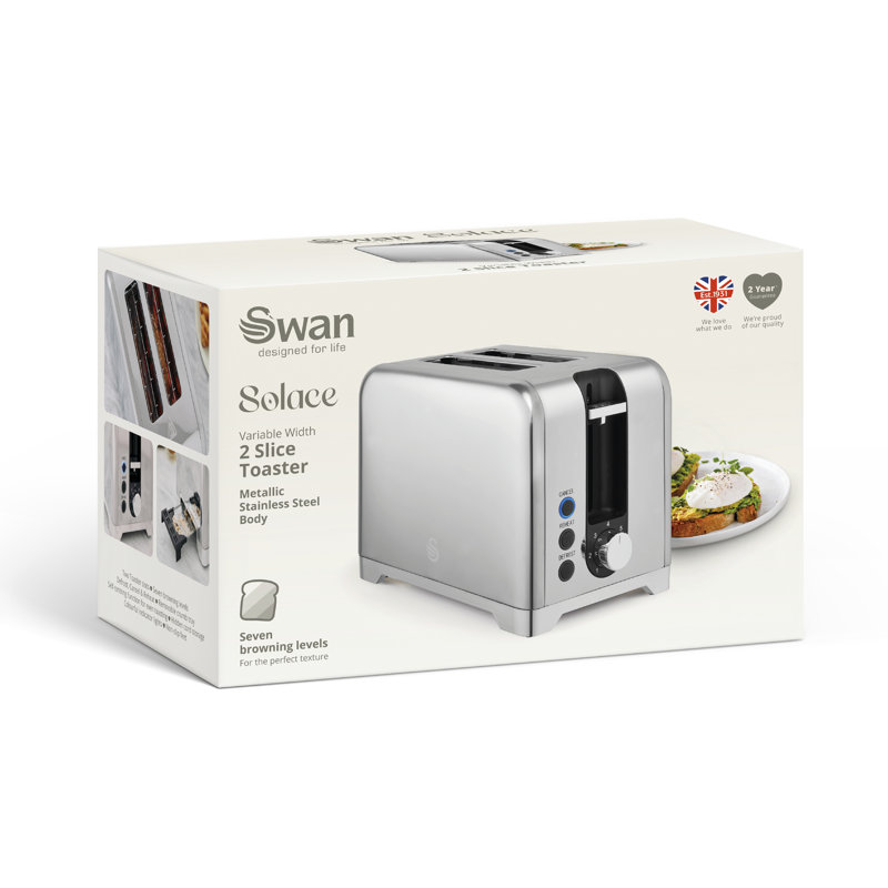 Swan  Solace 2 Slice Toaster, Premium High Gloss Finish, 7 Browning Levels, Defrost, Reheat and Cancel Functions, Non-Slip Feet, Self-Centring Function, 930W