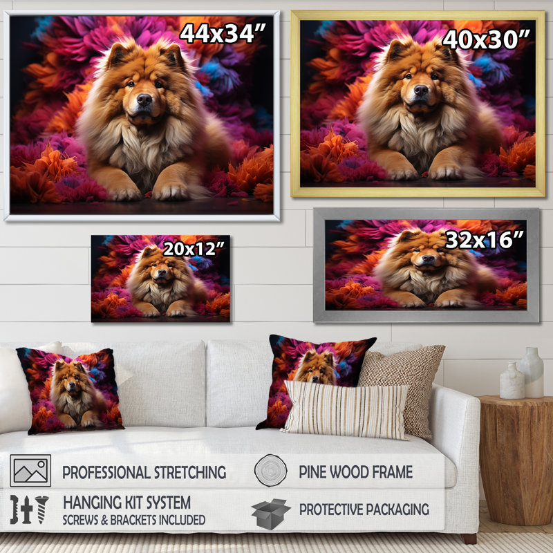 «Chow Chow Charm» sur impression sur toile, Cadre flottant doré, H 12 po x l 20 po x P 1 po