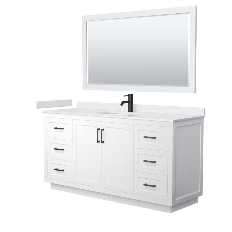 Miranda 66" Freestanding Single Bathroom Vanity with Cultured Marble Top with 58" Mirror, Matte Black, White