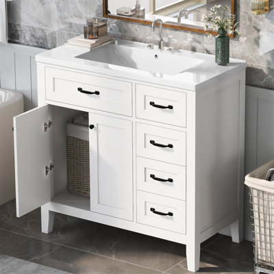Meuble-lavabo 36 po avec lavabo, armoire combinée et tiroirs, cadre durable, panneau de fibres à densité moyenne, conception moderne
