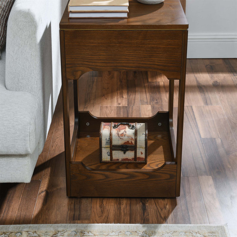 Table d'appoint Mid-Century moderne à plateau relevable, petite table d'appoint avec tablette de rangement, table de chevet en bois pour le salon, le bureau et la réception