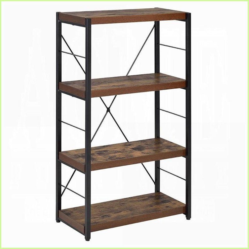 Bookshelf Industrial Style 24”W x 11”D x 43”H Weathered Oak &amp; Black Metal | Industrial | Office, Black/Oak