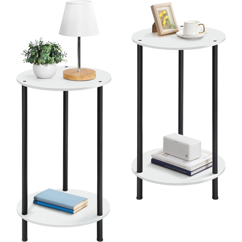 2 Piece Set Of Living Room Round Side Table, Space Decoration Table, White
