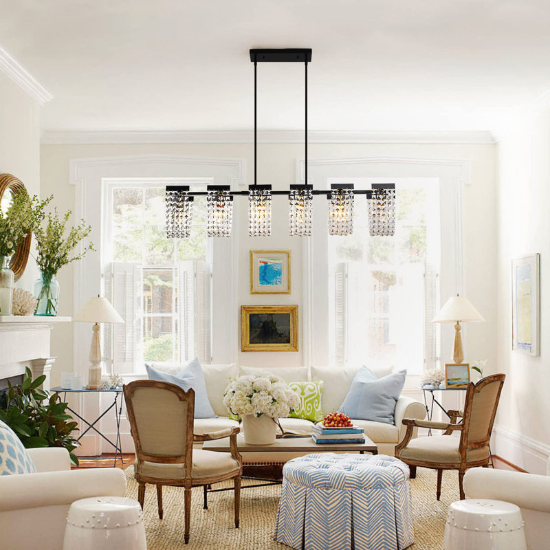 Mahailey 6 - Light Crystal Kitchen Island Linear Pendant