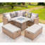 Rosen 9 Seaters Corner Sofa Cube Fire-Pit Dinning Table With Storage Benches&Rain Cover