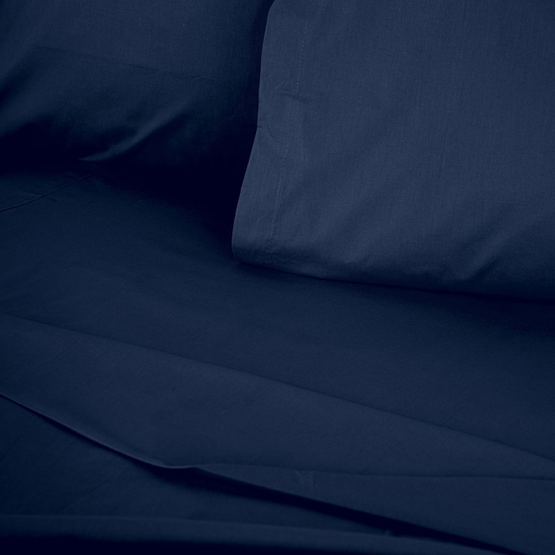 Premium Dark Blue Ranforce Single Fitted Sheet, 35.4 x 74.8 x 11.8 inches | 100% Cotton, 145 Thread Count | Machine Washable, Soft & Breathable, Perfect for Comfortable Sleep, Ideal for Kids & Guest Rooms