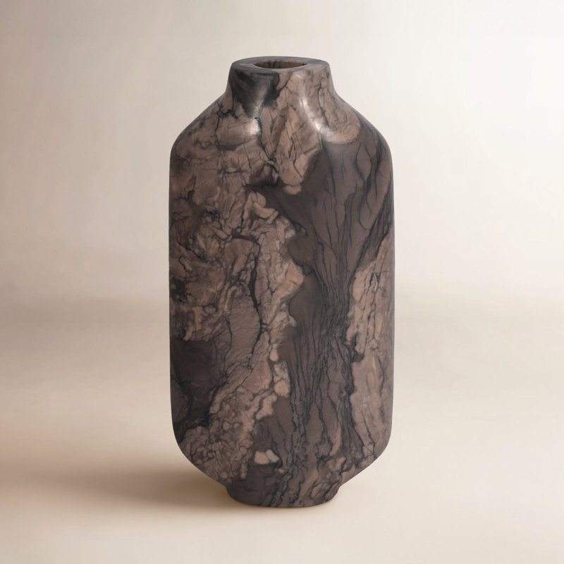 Vase en pierre de marbre Glam Design décoratif pour bureau à domicile, chambre à coucher, salon, décoration intérieure, pièce de déclaration - brun clair, brun, ivoire