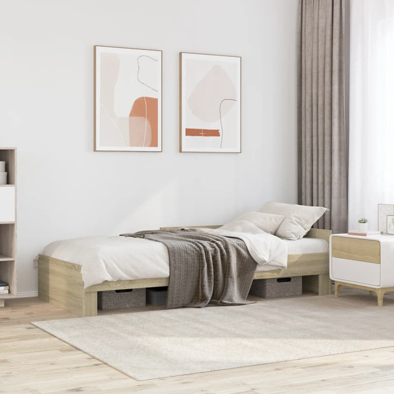 Bed Frame Without Mattress Engineered Wood, Sonoma Oak, European Single (90 x 200 cm)