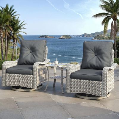 3 PieceOutdoor Wicker Swivel Glider Chairs Set With 5" Cushions And Side Table by Gracie Oaks